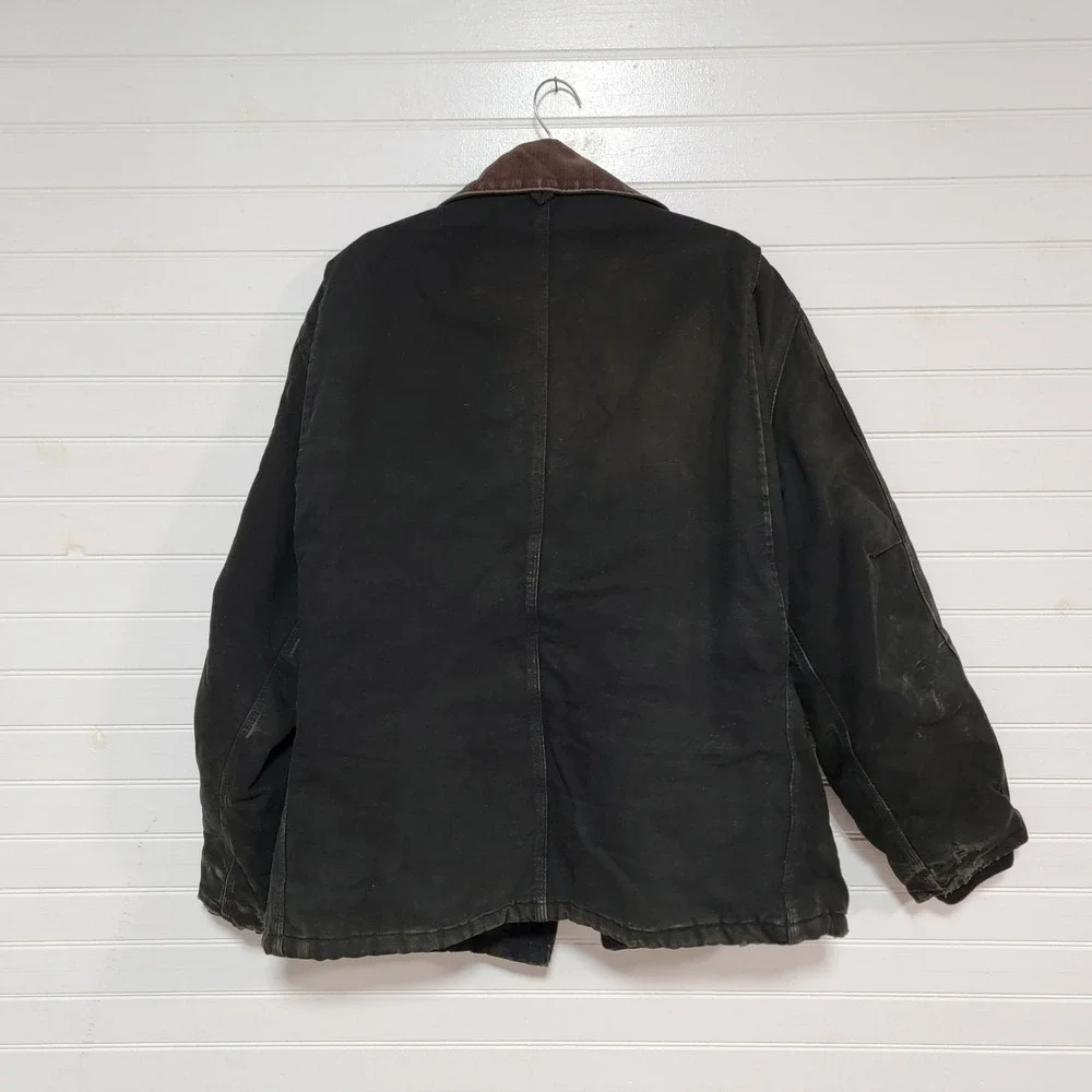 Carhartt Arctic Jacket Quilted Sz 48 Black Corduroy Collar Canvas Distressed Y2K